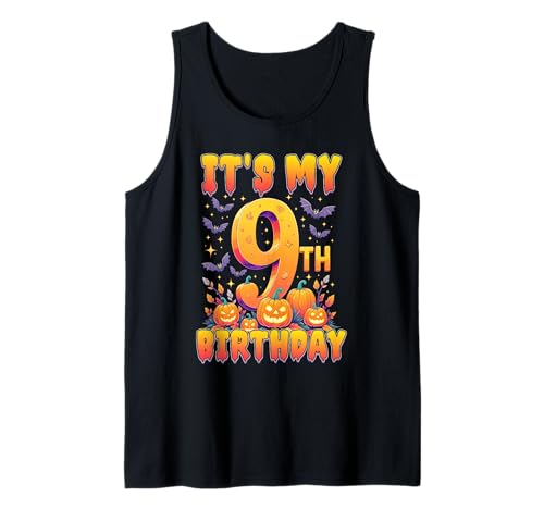 It's My 9th Birthday Party 9 Year Old Kids Halloween Pumpkin Tank Top von Halloween Birthday Pumpkin Family Outfit