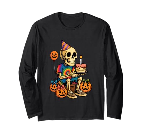 Skelett Geburtstag Happy Halloween Lustig Geburtstag Jungen Kinder Langarmshirt von Halloween Birthday Shirt For Kids Boys Girls