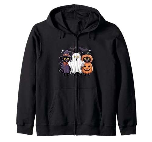 Schwarze Katzen Geist Hexe Halloween Kostüm Herren Damen Kinder Kapuzenjacke von Halloween Black Cat In Ghost