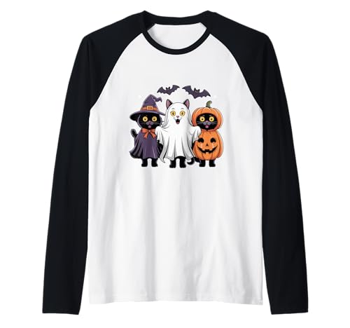 Schwarze Katzen Geist Hexe Halloween Kostüm Herren Damen Kinder Raglan von Halloween Black Cat In Ghost