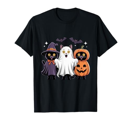 Schwarze Katzen Geist Hexe Halloween Kostüm Herren Damen Kinder T-Shirt von Halloween Black Cat In Ghost