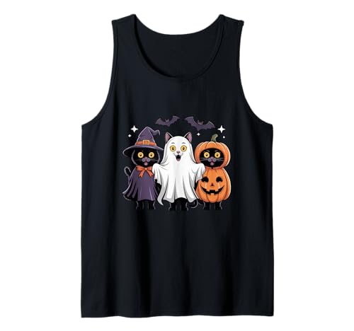 Schwarze Katzen Geist Hexe Halloween Kostüm Herren Damen Kinder Tank Top von Halloween Black Cat In Ghost