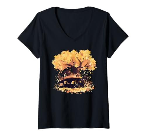 Damen Black Cat Fall Theme with Cat Witch Halloween Cat Witchy Cat T-Shirt mit V-Ausschnitt Damen Black Cat Fall Theme with Cat Witch Halloween Cat Witchy Cat T-Shirt mit V-Ausschnitt von Halloween Black Cat Phone Case Fall Cat Witch Mugs