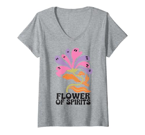 Damen Halloween Boho Flower of Spirits Ghostly Blooms T-Shirt mit V-Ausschnitt Damen Halloween Boho Flower of Spirits Ghostly Blooms T-Shirt mit V-Ausschnitt von Halloween Boho Flower of Spirits Artwork