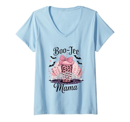 Damen Boo JEE Mama Skelett Hände Halloween Tasse T-Shirt mit V-Ausschnitt Damen Boo JEE Mama Skelett Hände Halloween Tasse T-Shirt mit V-Ausschnitt von Halloween Boo Jee Mama Skeleton Cup Fashion