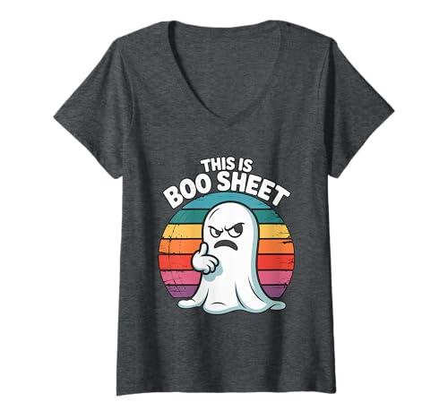 Damen Bezauberndes Angry Ghost Halloween-Kostüm „This is Boo“ T-Shirt mit V-Ausschnitt von Halloween BooCrew Apparel.USA