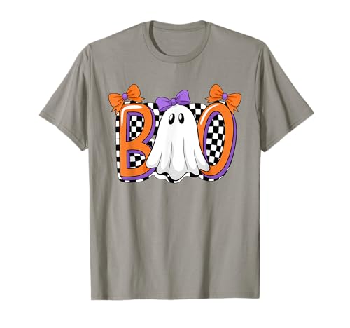 Süßes Ghost Boo Halloween-Mädchen - Gruseliges Retro-Karomuster für Damen T-Shirt von Halloween BooCrew Apparel.USA