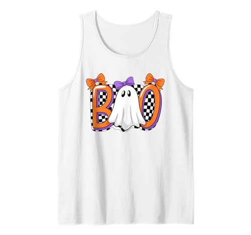 Süßes Ghost Boo Halloween-Mädchen - Gruseliges Retro-Karomuster für Damen Tank Top von Halloween BooCrew Apparel.USA