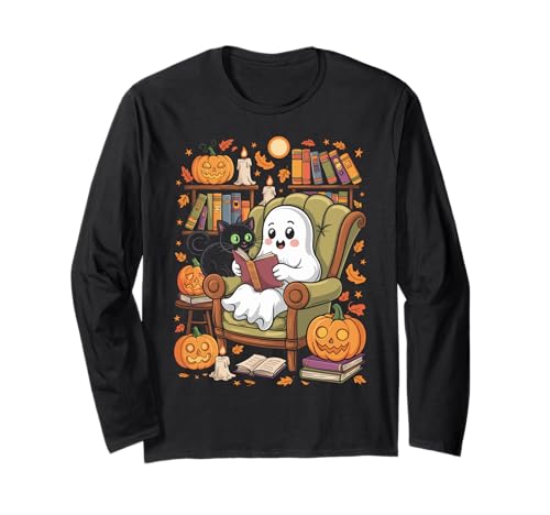 Ghost Library Reading Books Halloween Men Women Kids Langarmshirt Ghost Library Reading Books Halloween Men Women Kids Langarmshirt von Halloween Bookish Ghosts Reading Book Lover