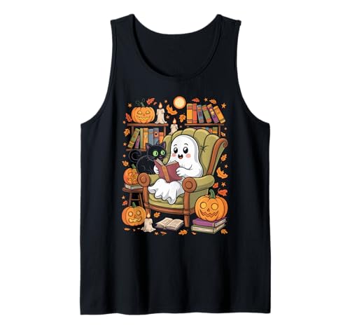 Ghost Library Reading Books Halloween Men Women Kids Tank Top Ghost Library Reading Books Halloween Men Women Kids Tank Top von Halloween Bookish Ghosts Reading Book Lover