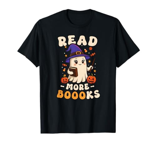 Lesen Sie mehr Bücher Ghost Reading Halloween Lehrer Frauen T-Shirt von Halloween Books Tee Shirts For Teachers Women Kids