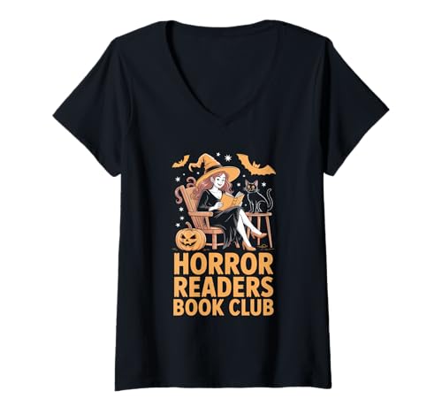 Damen Gruseliger Buchleser Club Witchy Vibe Halloween Bücherwurm T-Shirt mit V-Ausschnitt Damen Gruseliger Buchleser Club Witchy Vibe Halloween Bücherwurm T-Shirt mit V-Ausschnitt von Halloween Bookworm Spooky Book Vibes