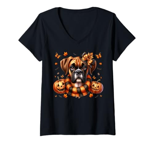 Damen Boxer Dog Halloween Lover Graphic for Fall Season Boxer Mom T-Shirt mit V-Ausschnitt Damen Boxer Dog Halloween Lover Graphic for Fall Season Boxer Mom T-Shirt mit V-Ausschnitt von Halloween Boxer Dog Gifts For Women Men And Kids