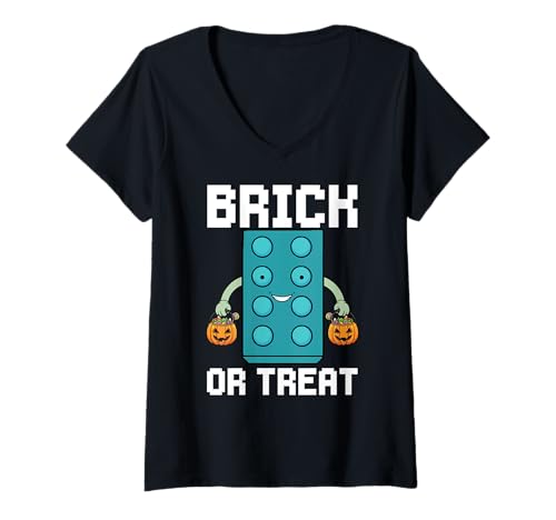 Damen Brick Or Treat Brick Master Builder Spielzeugblock Halloween T-Shirt mit V-Ausschnitt Damen Brick Or Treat Brick Master Builder Spielzeugblock Halloween T-Shirt mit V-Ausschnitt von Halloween Brick Builder Kids Building Blocks Funny