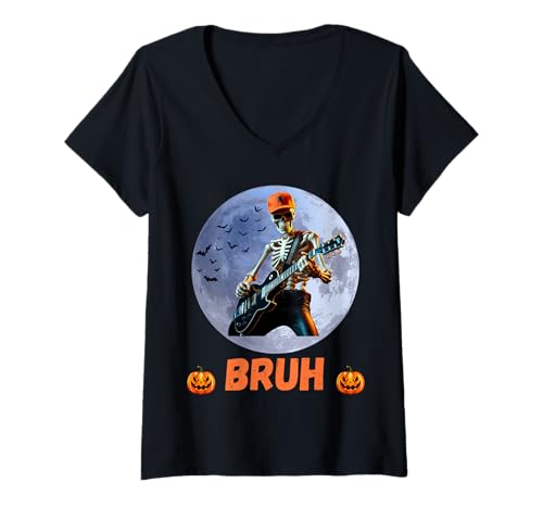 Damen Halloween Bruh Skelett Rocking Out Under The Full Moon T-Shirt mit V-Ausschnitt Damen Halloween Bruh Skelett Rocking Out Under The Full Moon T-Shirt mit V-Ausschnitt von Halloween Bruh Skeleton Rocker Guitar Player Vibes
