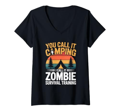 Damen Zombie-Überlebenstraining, Camper, Wanderer, Halloween-Camping T-Shirt mit V-Ausschnitt Damen Zombie-Überlebenstraining, Camper, Wanderer, Halloween-Camping T-Shirt mit V-Ausschnitt von Halloween Camping Spooky Outdoor Fun