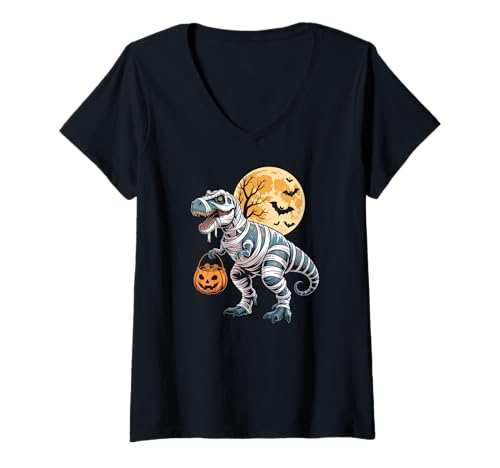 Damen Halloween T-Shirt mit V-Ausschnitt von Halloween Candy Kids Eat Pumpkin Costume Carved