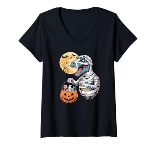Damen Halloween T-Shirt mit V-Ausschnitt von Halloween Candy Kids Eat Pumpkin Costume Carved