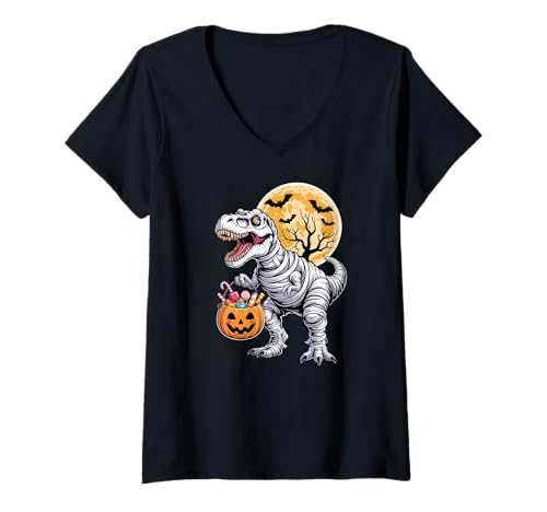 Damen Halloween T-Shirt mit V-Ausschnitt von Halloween Candy Kids Eat Pumpkin Costume Carved