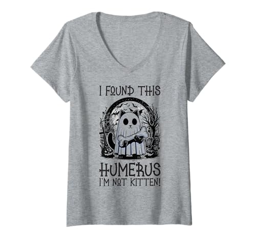 Damen I Found This Humerus I'm Not Kitten - Lustige Katze Halloween T-Shirt mit V-Ausschnitt von Halloween Cat Clothing & Costumes