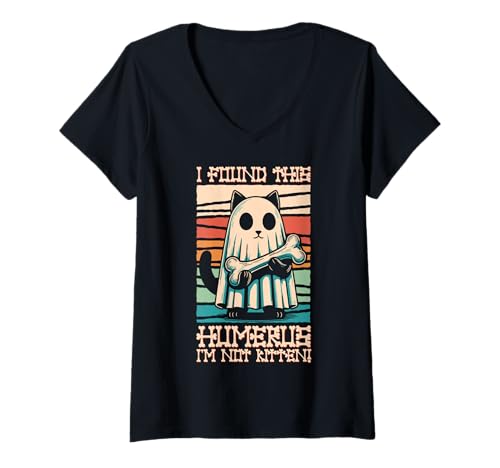 Damen I Found This Humerus I'm Not Kitten - Lustige Katze Halloween T-Shirt mit V-Ausschnitt von Halloween Cat Clothing & Costumes