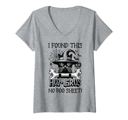 Damen I Found This Humerus No Boo Sheet – Lustige Katze Halloween T-Shirt mit V-Ausschnitt von Halloween Cat Clothing & Costumes