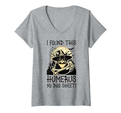 Damen I Found This Humerus No Boo Sheet – Lustige Katze Halloween T-Shirt mit V-Ausschnitt von Halloween Cat Clothing & Costumes