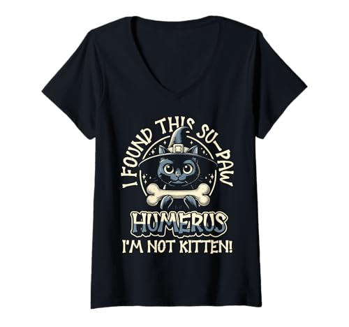 Damen I Found This Su-Paw Humerus I'm Not Kitten – Katze Halloween T-Shirt mit V-Ausschnitt von Halloween Cat Clothing & Costumes