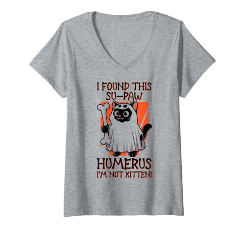 Damen I Found This Su-Paw Humerus I'm Not Kitten – Katze Halloween T-Shirt mit V-Ausschnitt von Halloween Cat Clothing & Costumes