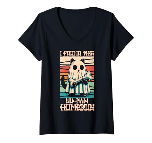 Damen I Found This Su-Paw Humerus - Lustige Katze Halloween T-Shirt mit V-Ausschnitt von Halloween Cat Clothing & Costumes