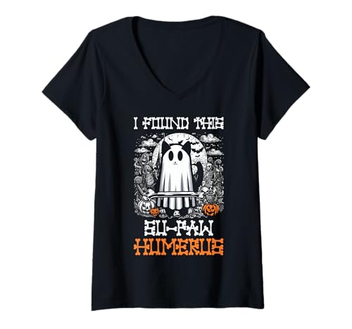 Damen I Found This Su-Paw Humerus - Lustige Katze Halloween T-Shirt mit V-Ausschnitt von Halloween Cat Clothing & Costumes