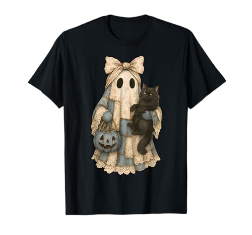 Halloween Patchwork Geist Katze Kokette Schleife Spitze Geist Frauen T-Shirt Halloween Patchwork Geist Katze Kokette Schleife Spitze Geist Frauen T-Shirt von Halloween Cat Mom Tees NYC