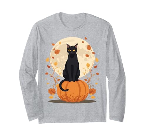 Schwarze Katze auf Kürbis Herbst Halloween Design für Männer Frauen Langarmshirt Schwarze Katze auf Kürbis Herbst Halloween Design für Männer Frauen Langarmshirt von Halloween Cat on Pumpkin Night Vibes