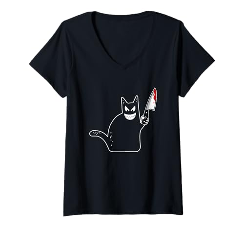 Damen Halloween-Katzenliebhaber, Schwarze Katze, Katzenkostüm T-Shirt mit V-Ausschnitt Damen Halloween-Katzenliebhaber, Schwarze Katze, Katzenkostüm T-Shirt mit V-Ausschnitt von Halloween Cat