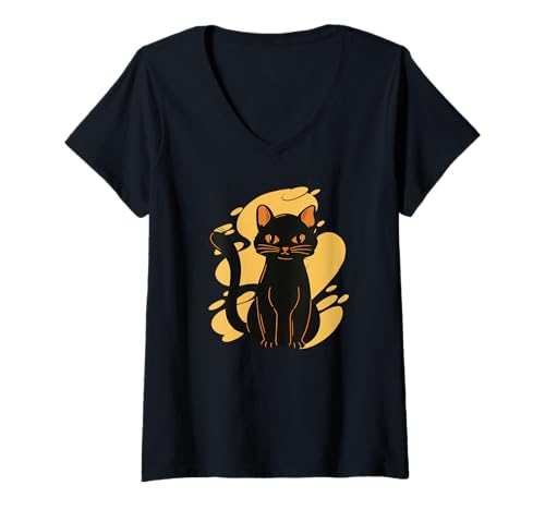 Damen Halloween Lustig - Halloween-Katze T-Shirt mit V-Ausschnitt Damen Halloween Lustig - Halloween-Katze T-Shirt mit V-Ausschnitt von Halloween Cat