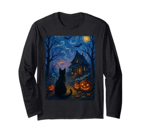 Niedliche Katze, gruselige Sternennacht, Katzenliebhaber, Halloween, Männer und Frauen Langarmshirt Niedliche Katze, gruselige Sternennacht, Katzenliebhaber, Halloween, Männer und Frauen Langarmshirt von Halloween Cats lover Funny Cute Cat Starry Night