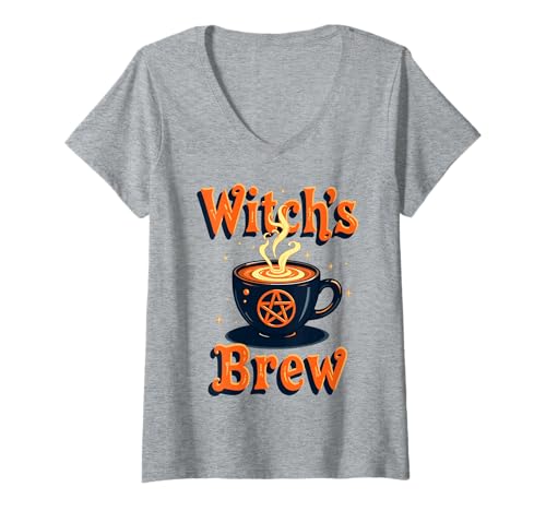 Damen Witch’s Brew Halloween Coffee Cup T-Shirt mit V-Ausschnitt Damen Witch’s Brew Halloween Coffee Cup T-Shirt mit V-Ausschnitt von Halloween Cauldron Coffee Club