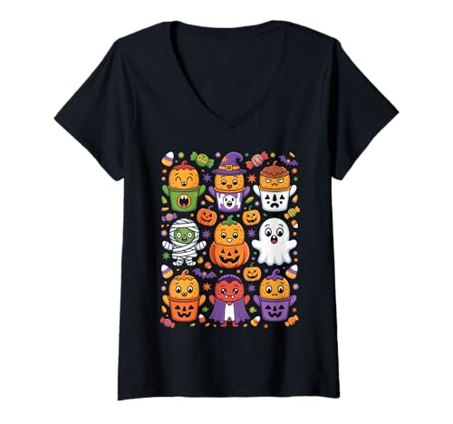 Damen Chicken Nuggets Pumpkin Halloween 90's Vintage T-Shirt mit V-Ausschnitt Damen Chicken Nuggets Pumpkin Halloween 90's Vintage T-Shirt mit V-Ausschnitt von Halloween Chicken Nuggets Vintage