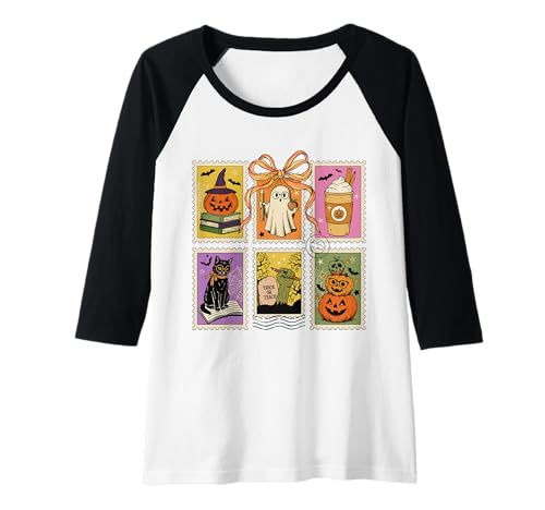 Damen Vintage Halloween Briefmarke Lehrer Gruselige süße Frauen Raglan Damen Vintage Halloween Briefmarke Lehrer Gruselige süße Frauen Raglan von Halloween Classroom Spooky Season Teacher Apparel