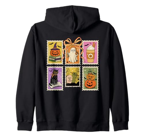 Vintage Halloween Briefmarke Lehrer Gruselige süße Frauen Kapuzenjacke Vintage Halloween Briefmarke Lehrer Gruselige süße Frauen Kapuzenjacke von Halloween Classroom Spooky Season Teacher Apparel