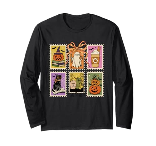 Vintage Halloween Briefmarke Lehrer Gruselige süße Frauen Langarmshirt Vintage Halloween Briefmarke Lehrer Gruselige süße Frauen Langarmshirt von Halloween Classroom Spooky Season Teacher Apparel