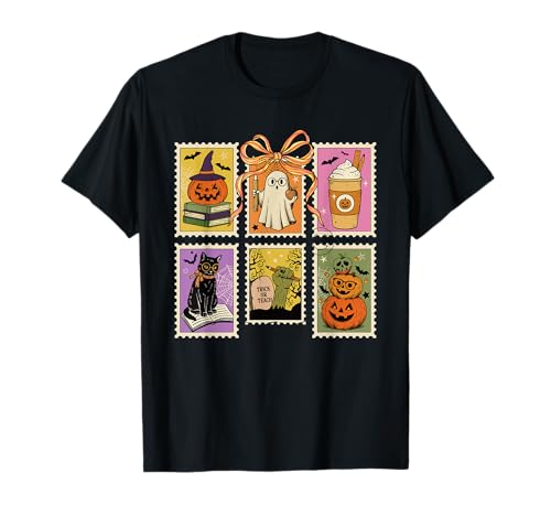 Vintage Halloween Briefmarke Lehrer Gruselige süße Frauen T-Shirt Vintage Halloween Briefmarke Lehrer Gruselige süße Frauen T-Shirt von Halloween Classroom Spooky Season Teacher Apparel