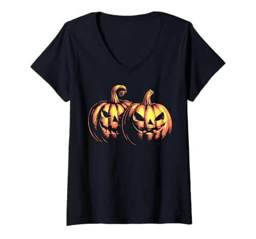 Damen Halloween-Kürbisse - Halloween T-Shirt mit V-Ausschnitt von Halloween Clothing & Costumes