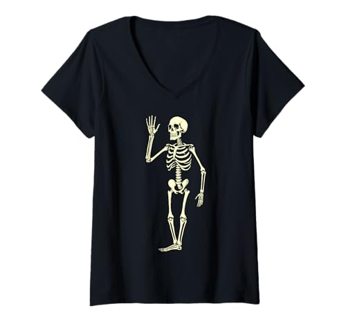 Damen Halloween-Skelett T-Shirt mit V-Ausschnitt von Halloween Clothing & Costumes