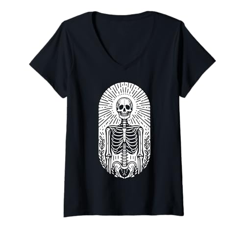 Damen Halloween-Skelett T-Shirt mit V-Ausschnitt von Halloween Clothing & Costumes