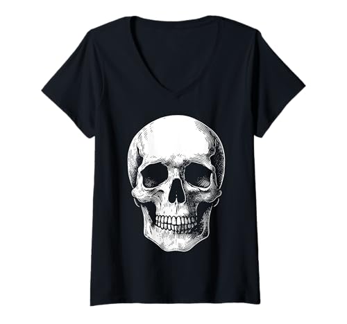 Damen Halloween-Skelett T-Shirt mit V-Ausschnitt von Halloween Clothing & Costumes