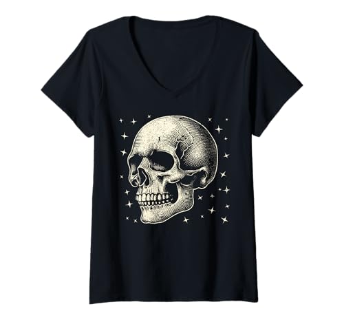 Damen Halloween-Skelett T-Shirt mit V-Ausschnitt von Halloween Clothing & Costumes