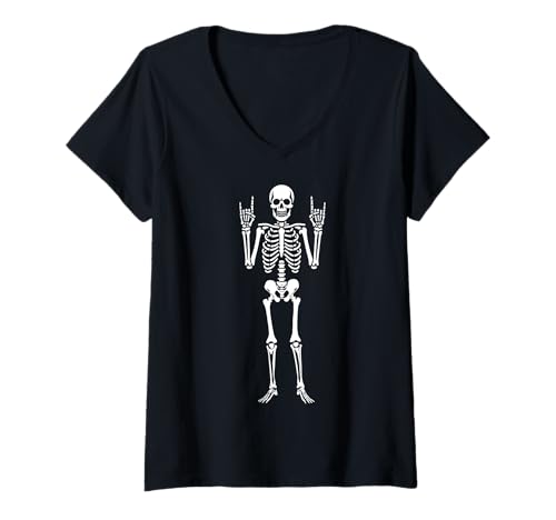 Damen Halloween-Skelett T-Shirt mit V-Ausschnitt von Halloween Clothing & Costumes