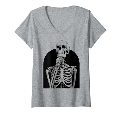 Damen Halloween-Skelett T-Shirt mit V-Ausschnitt von Halloween Clothing & Costumes