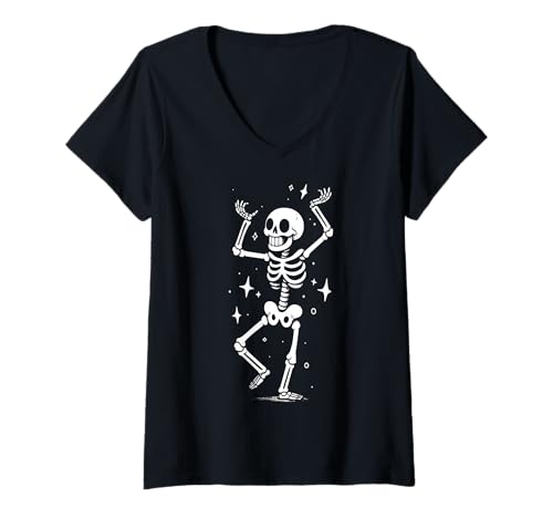 Damen Halloween-Skelett T-Shirt mit V-Ausschnitt von Halloween Clothing & Costumes
